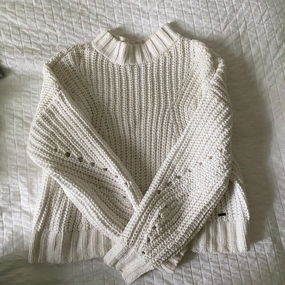 White Mock Neck Chenille Knit Sweater - Picture 2 of 4